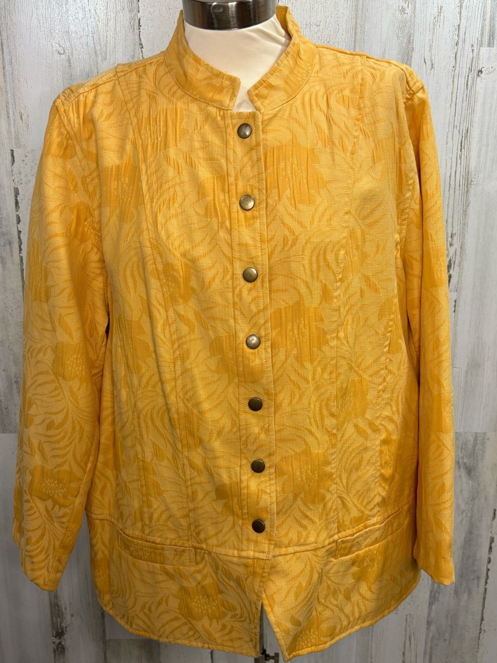 CJ Banks Golden Yellow Textured‎ Button-Front Jacket
